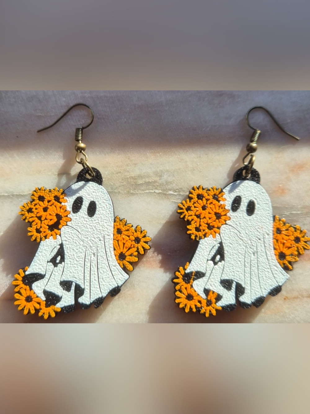 White Ghost Earrings with Orange Flowers - Kids Accessories